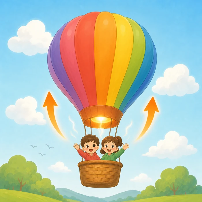 熱氣球受熱上升的插圖